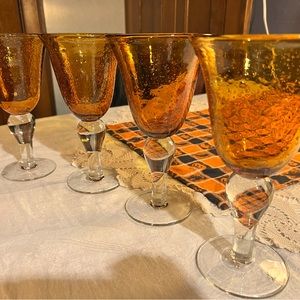 Artland Hand-Blown Iris Amber Goblet Champagne/Water Drinking Glasses set of (4)
